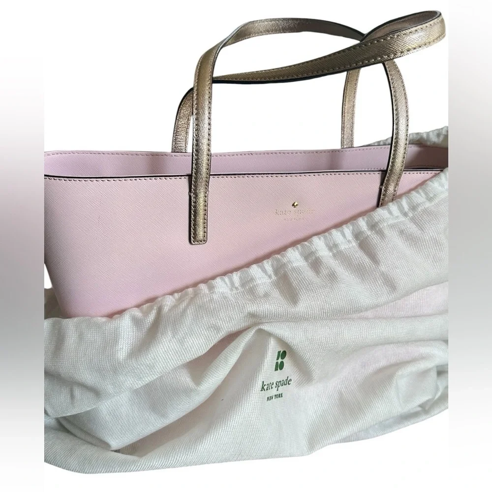 Kate Spade Blush Pink Saffiano Leather Tote Gold Strap NWOT Original Dust Bag